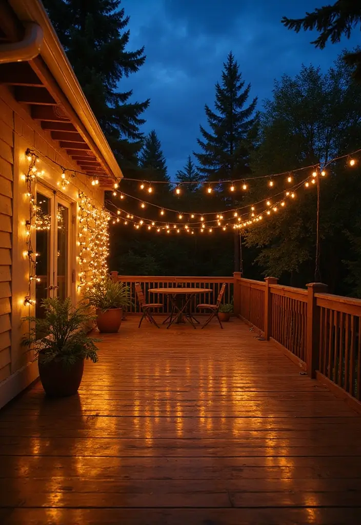 13 Cozy Deck Decor Ideas That Will Transform Your Outdoor Space into a Paradise! - 2. Fairy Lights for Magical Evenings