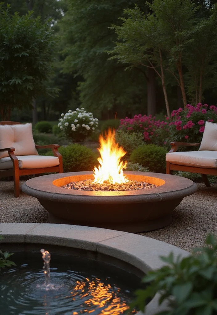 12 Cozy Backyard Fire Pit Ideas That Will Make You the Host of the Year! - 8. Fire Pit with Water Feature 1
