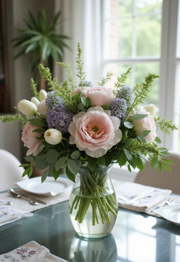 12 Elegant Glass Dining Table Decor Ideas That Exude Sophistication! - 1. Lush Floral Centerpiece 1