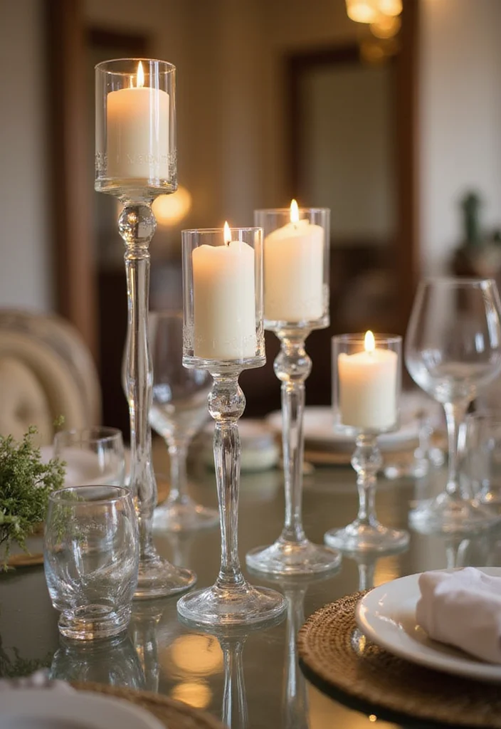 12 Elegant Glass Dining Table Decor Ideas That Exude Sophistication! - 2. Chic Candlestick Holders 1