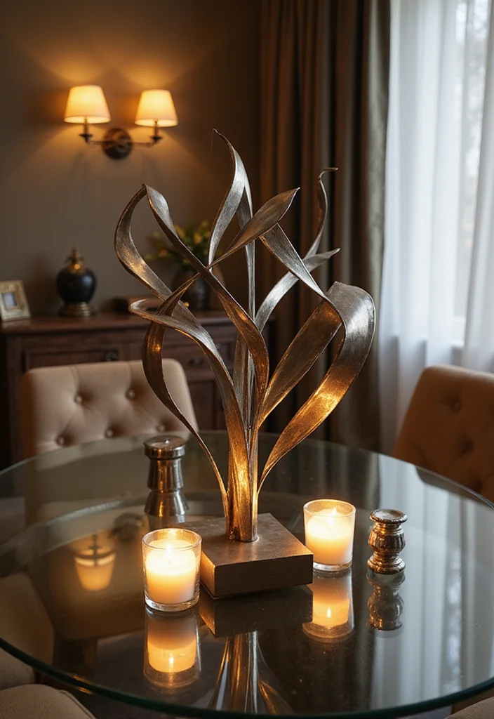 12 Elegant Glass Dining Table Decor Ideas That Exude Sophistication! - 5. Artistic Tabletop Sculpture 1