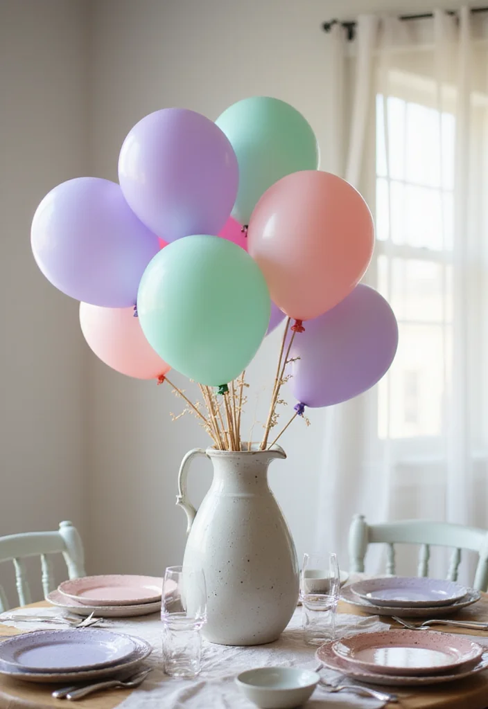 14 Creative Spring Table Centerpieces Perfect for Family Gatherings (Try #9!) - 12. Pastel Balloon Bouquet 1