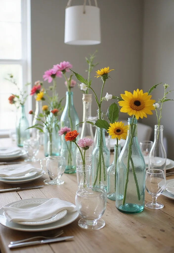 14 Creative Spring Table Centerpieces Perfect for Family Gatherings (Try #9!) - 6. Repurposed Glass Bottles 1