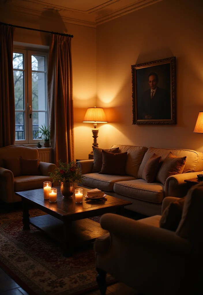 15 Cozy Living Room Ideas That'll Make You Want to Snuggle Up Right Now! - 6. Warm Up with Dim Lighting 1